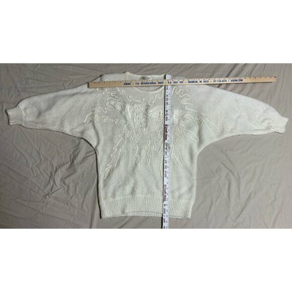 Vintage Adolfo Batwing Sweater Intricate Knit Design Acrylic Women's L Ivory - Picture 2 of 9